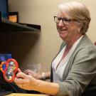 Oakes engaging with a subject while eye tracking